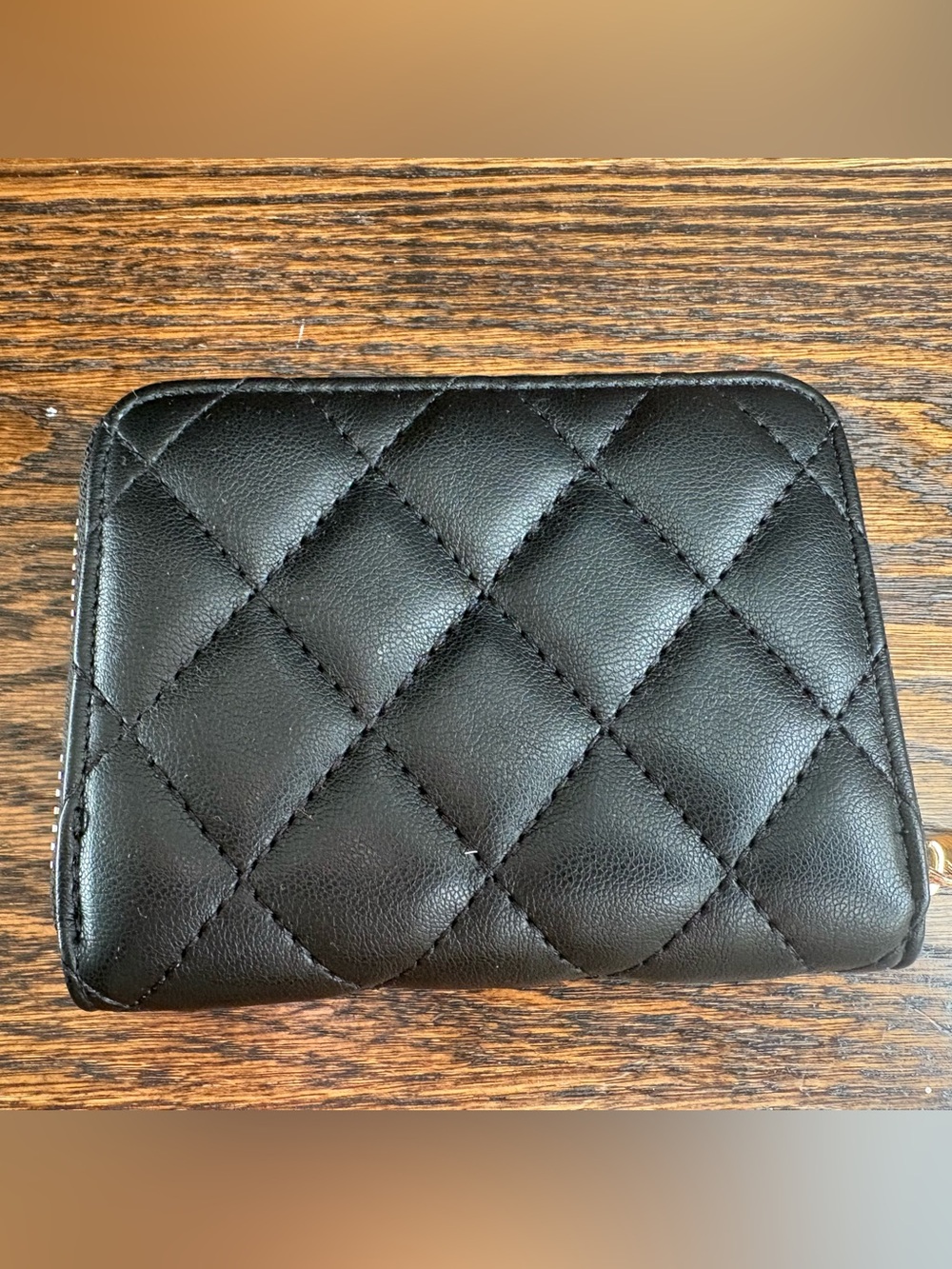 Designer Inspired New  Black Quilted Leather Zip Card Case Wallet - Picture 5 of 10